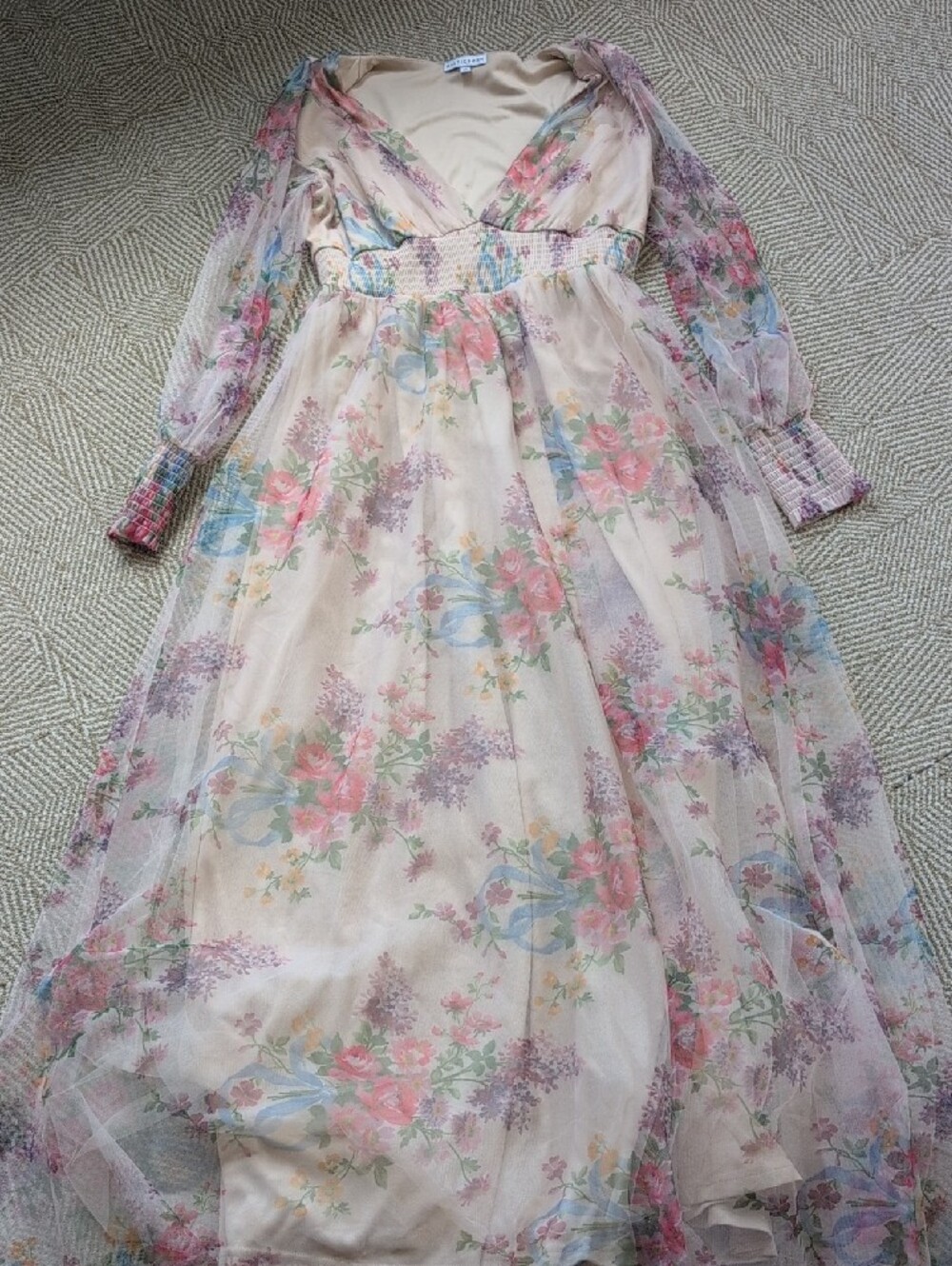 Baltic Born Layla Tulle Pastel Cream Floral Sheer Maxi Dress Maternity Sz XL 2XL - Picture 5 of 10